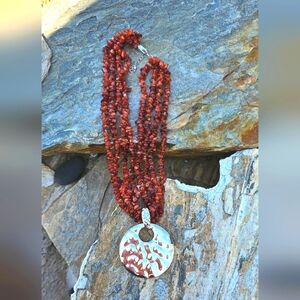 VTG Rare Abel Co. Les Bernard Carnelian & Agate Sterling Necklace